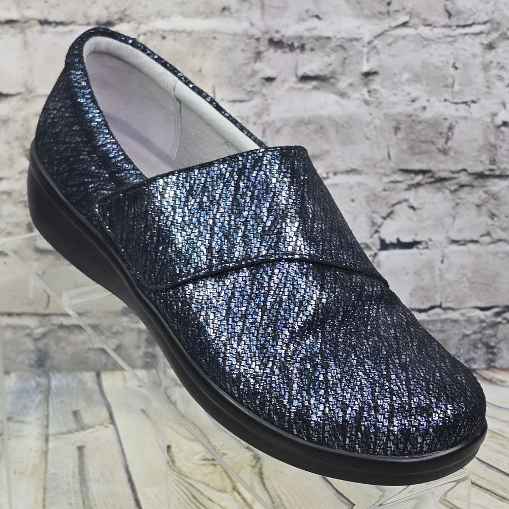 Alegria Laura Loafers Womens 39 Blue Black Metallic Leather Comfort Work Shoes